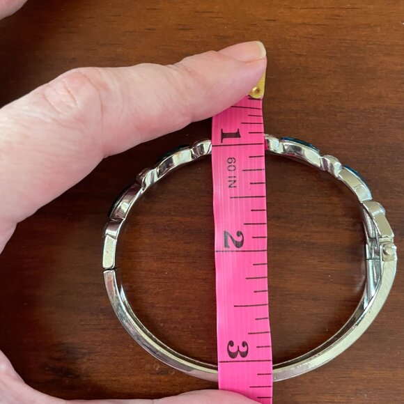 Teal Rhinestone Hinged Bracelet | Formal Sparkly Jewelry - Picture 3 of 4